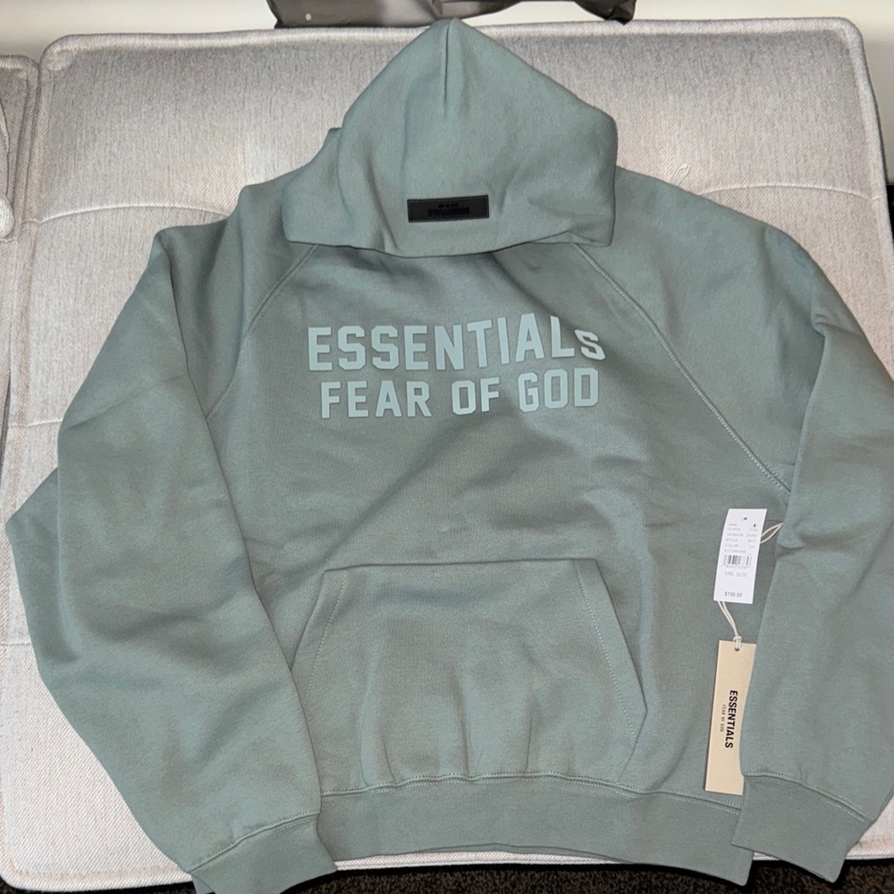 Essentials fear of God hoodie, green Men's Sweater